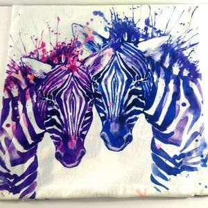 Purple & Blue Zebra Face Pillow Cover Case Square 17.5 Zip Closure Teen Modern
